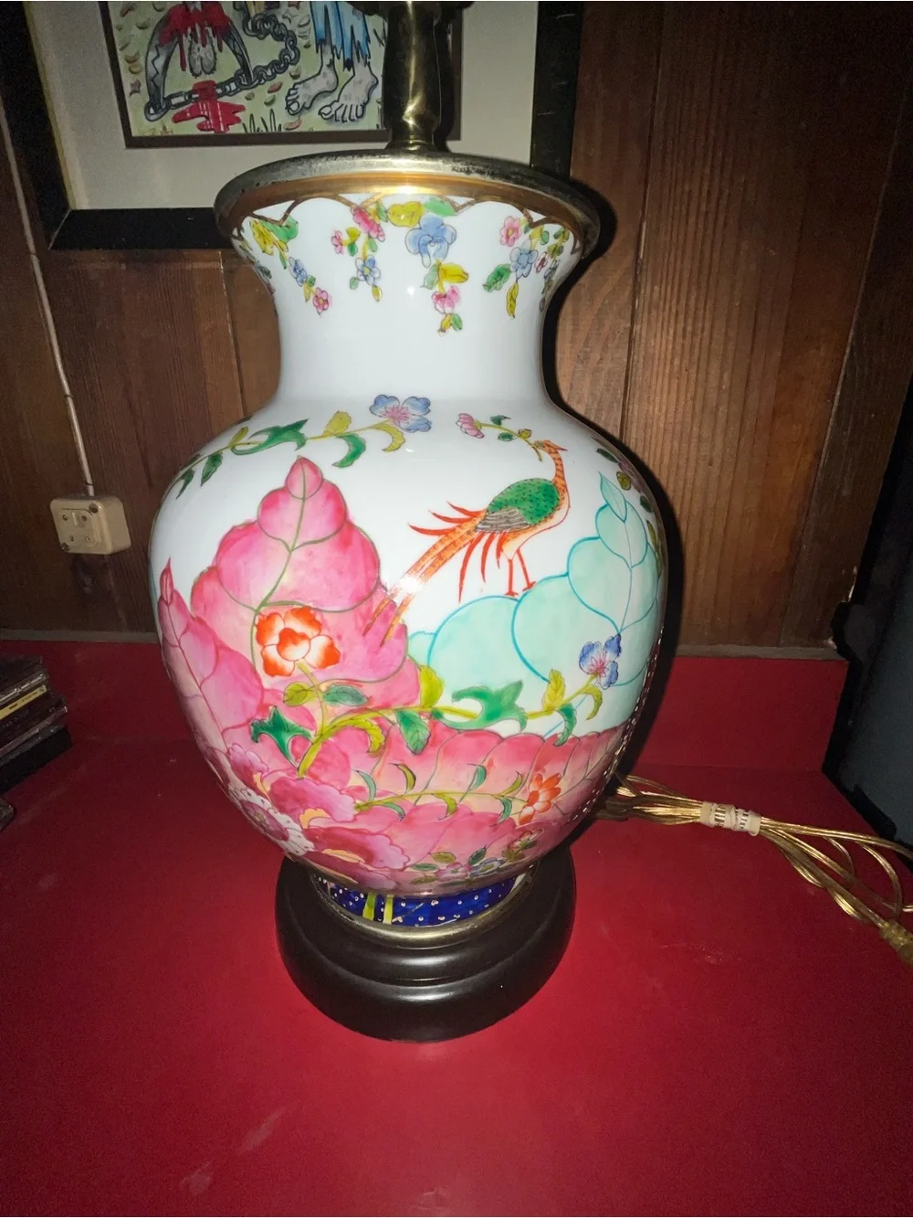 Vintage Chinese Export Tobacco Leaf Porcelain Table Lamp | 20